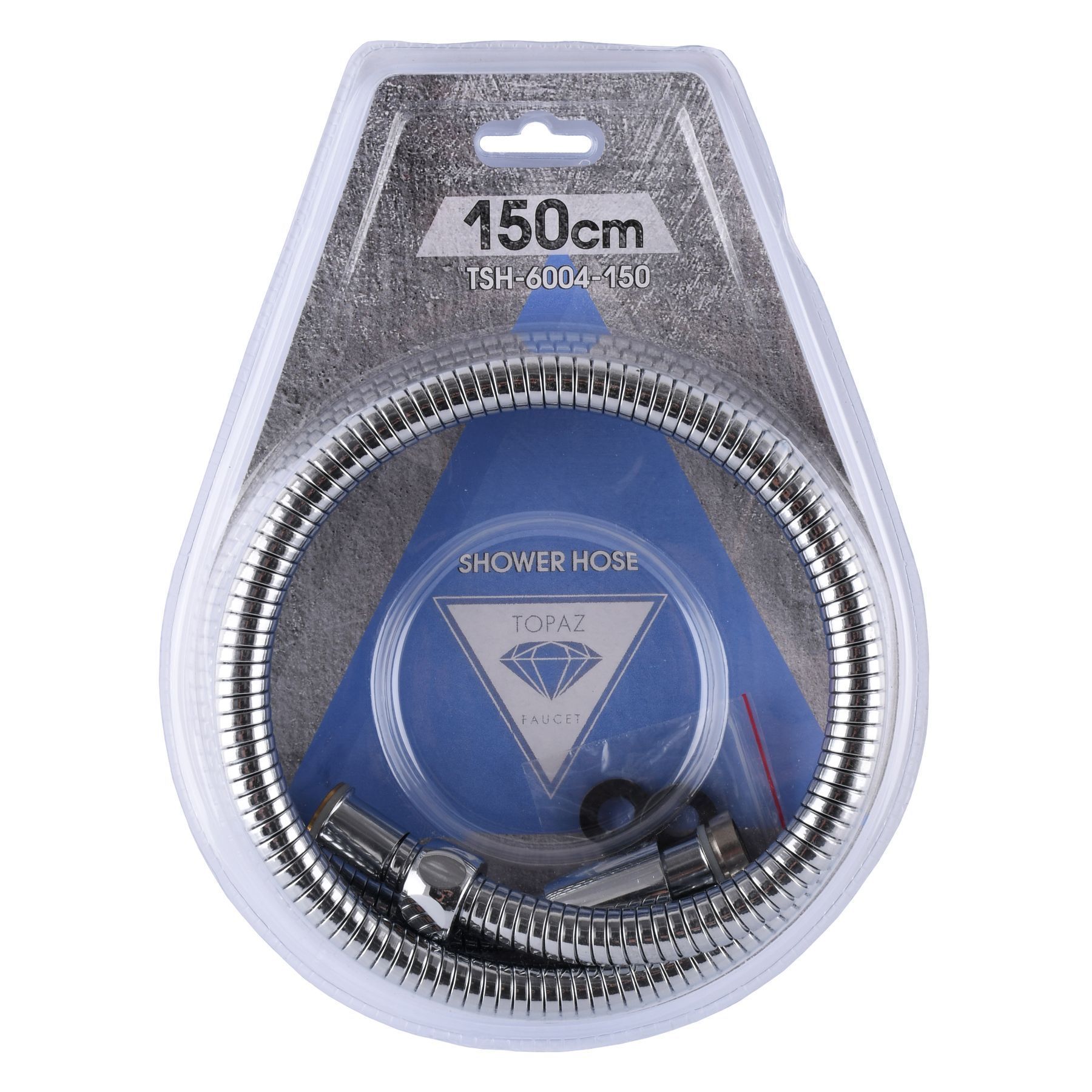 Шланг для душу TOPAZ TSH-6004-150 хром 150см посилений рухома гайка, Blister - Image 1