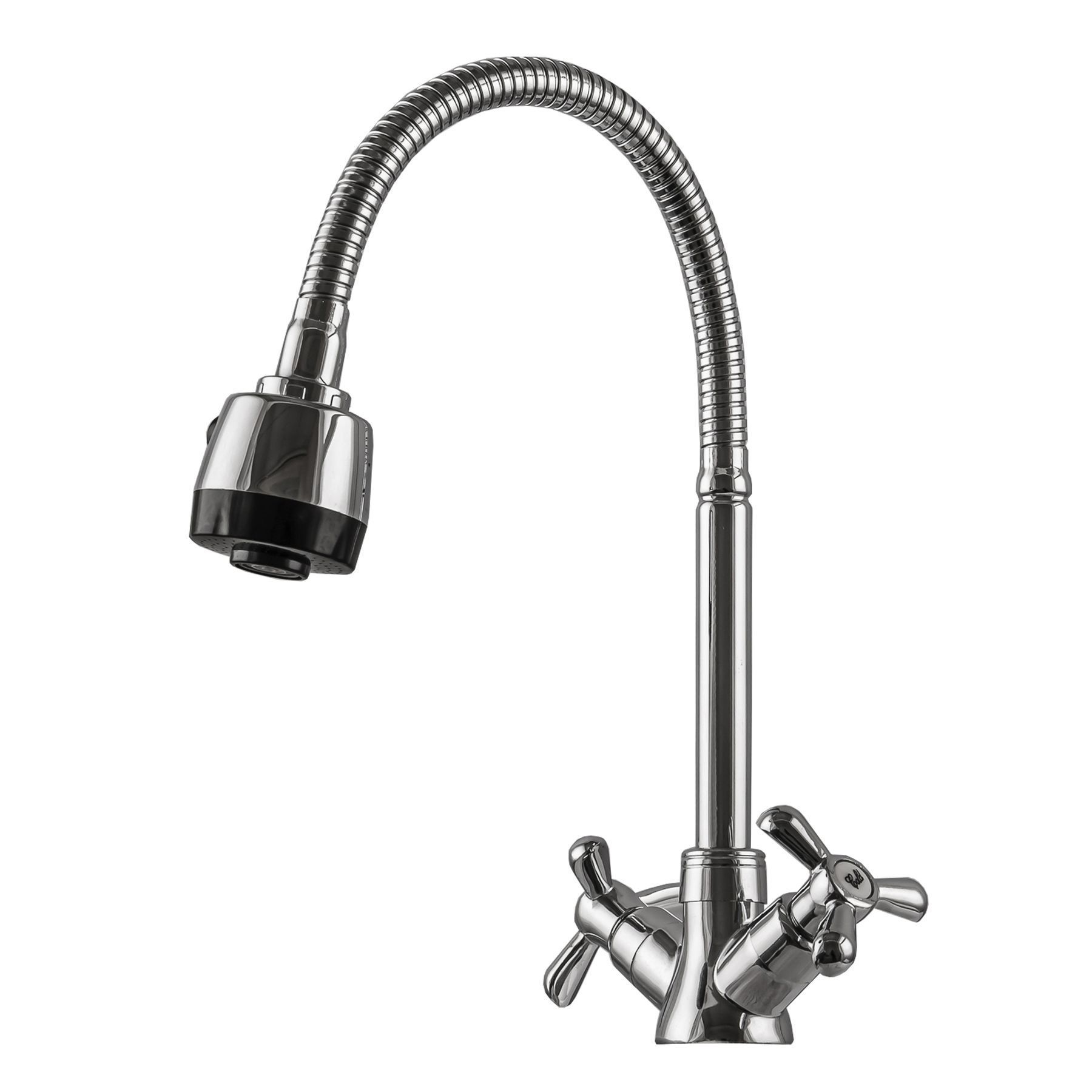 Змішувач для кухні DOMINO DK-H1-2N-103MA Chrom хрест кераміка,с гофровиливом - Image 1