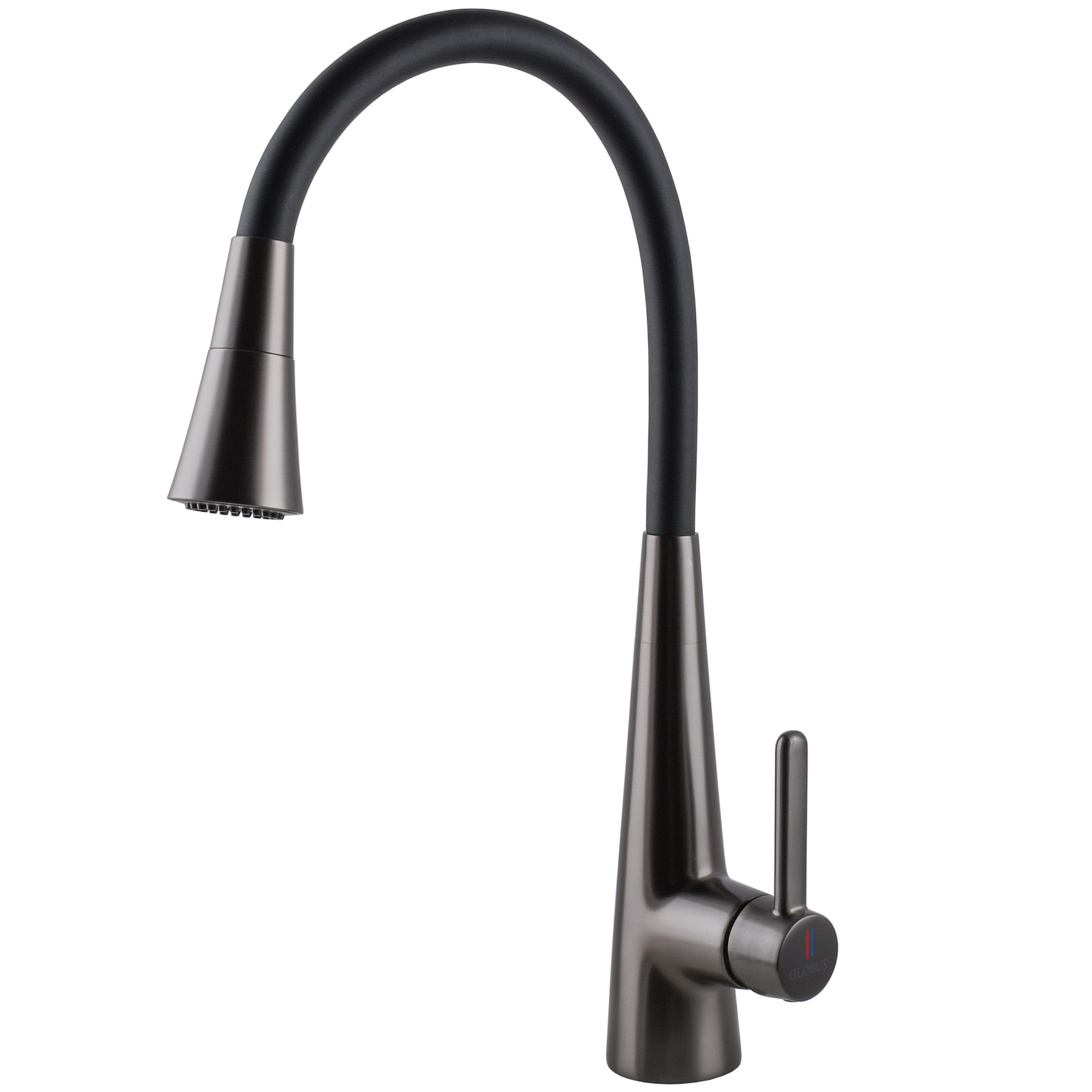 Змішувач для кухні Globus Lux LAZER Pro GLPR-203SM-GPлатунь Графіт,гофровилив Чорний з душ.насадкою - Image 1