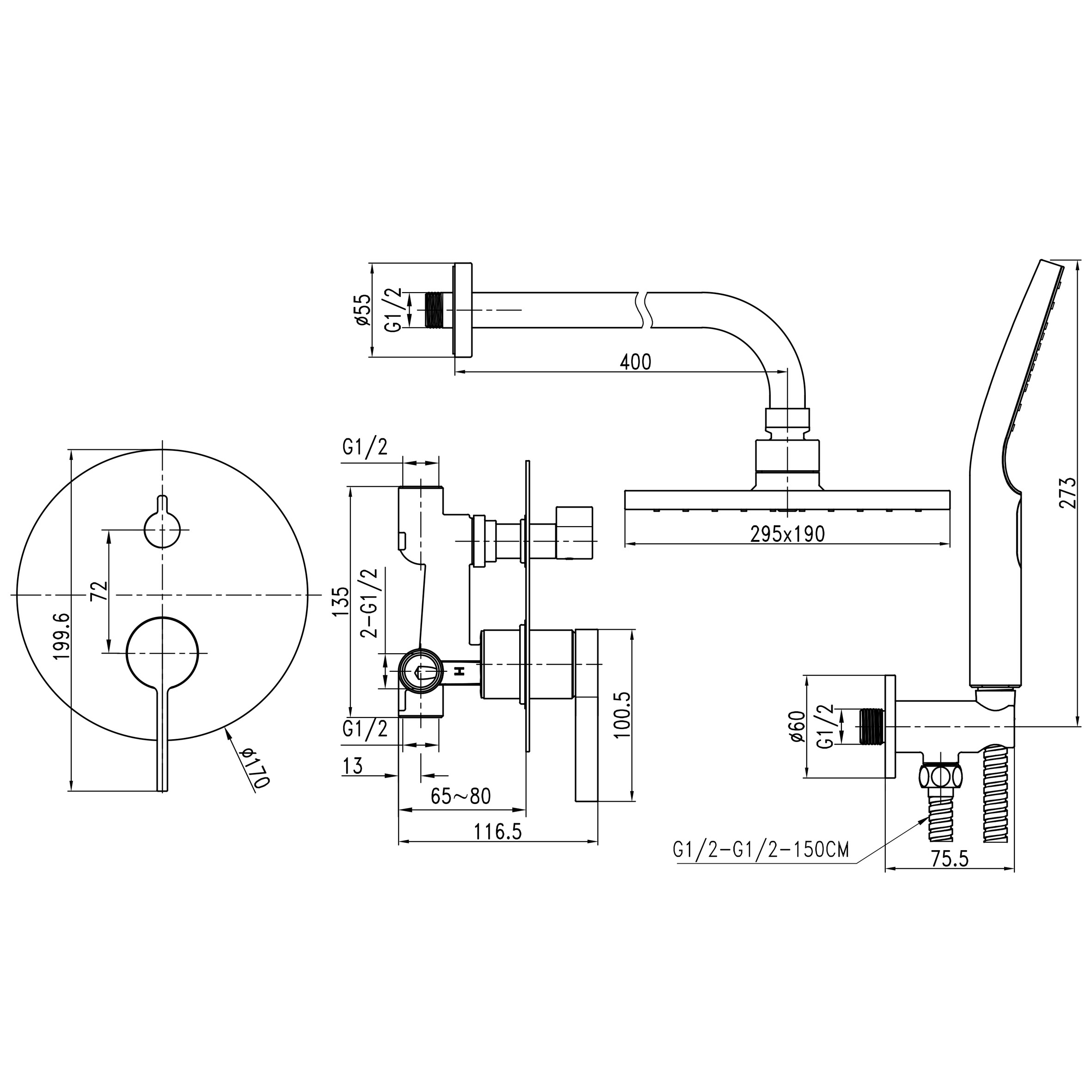 Душова система вбудована TOPAZ MODERNO TMD-33205-H78A - Image 3