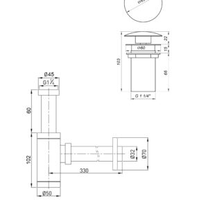 Сифон металевий з донним клапаном без переливу Globus Lux GS-32-105-03B - Image 2