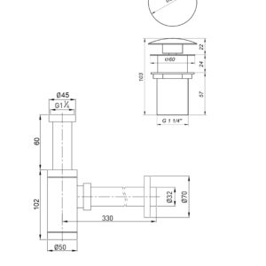 Сифон металевий з донним клапаном з переливом Globus Lux GS-32-105-03A - Image 2