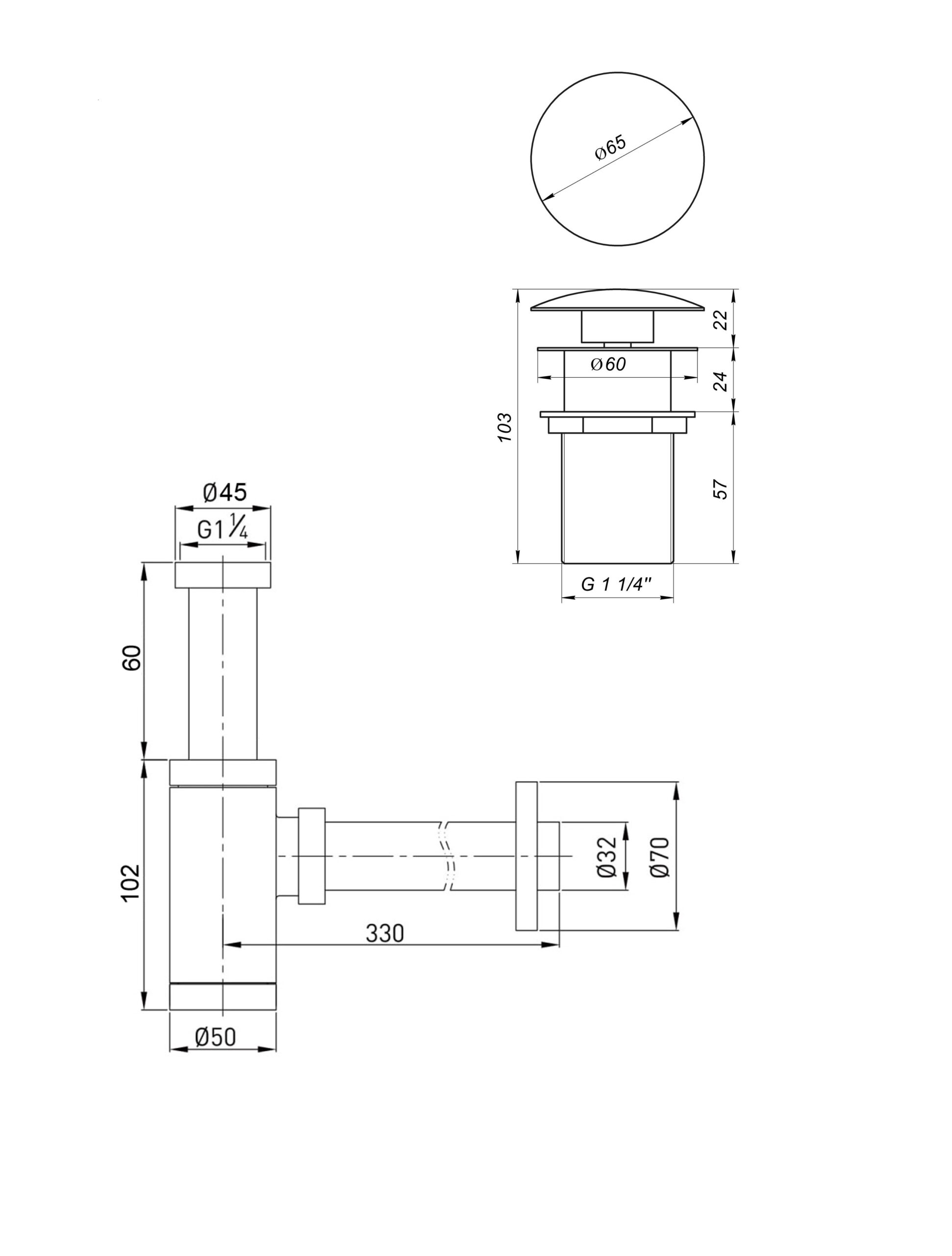 Сифон металевий з донним клапаном з переливом Globus Lux GS-32-105-03A - Image 2