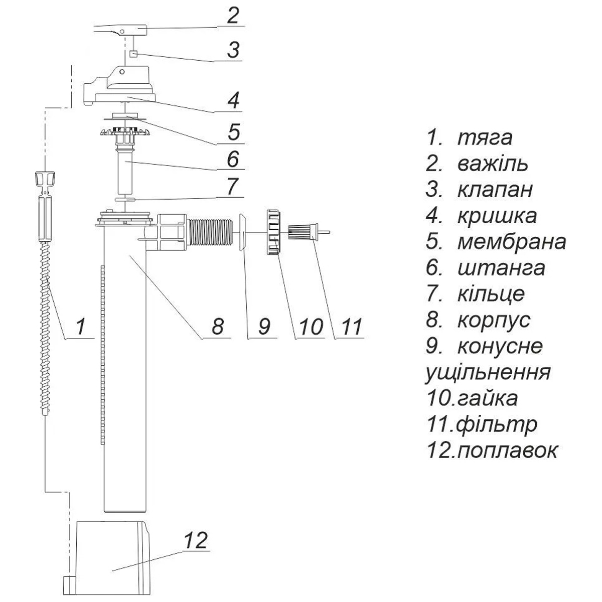 Наповнююча арматура з боковою подачею води, G½ʺ, 137х66х280мм - Image 2