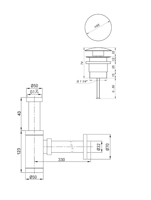 Сифон латунь з донним клапаном Globus Lux GSB-32-125-04BB