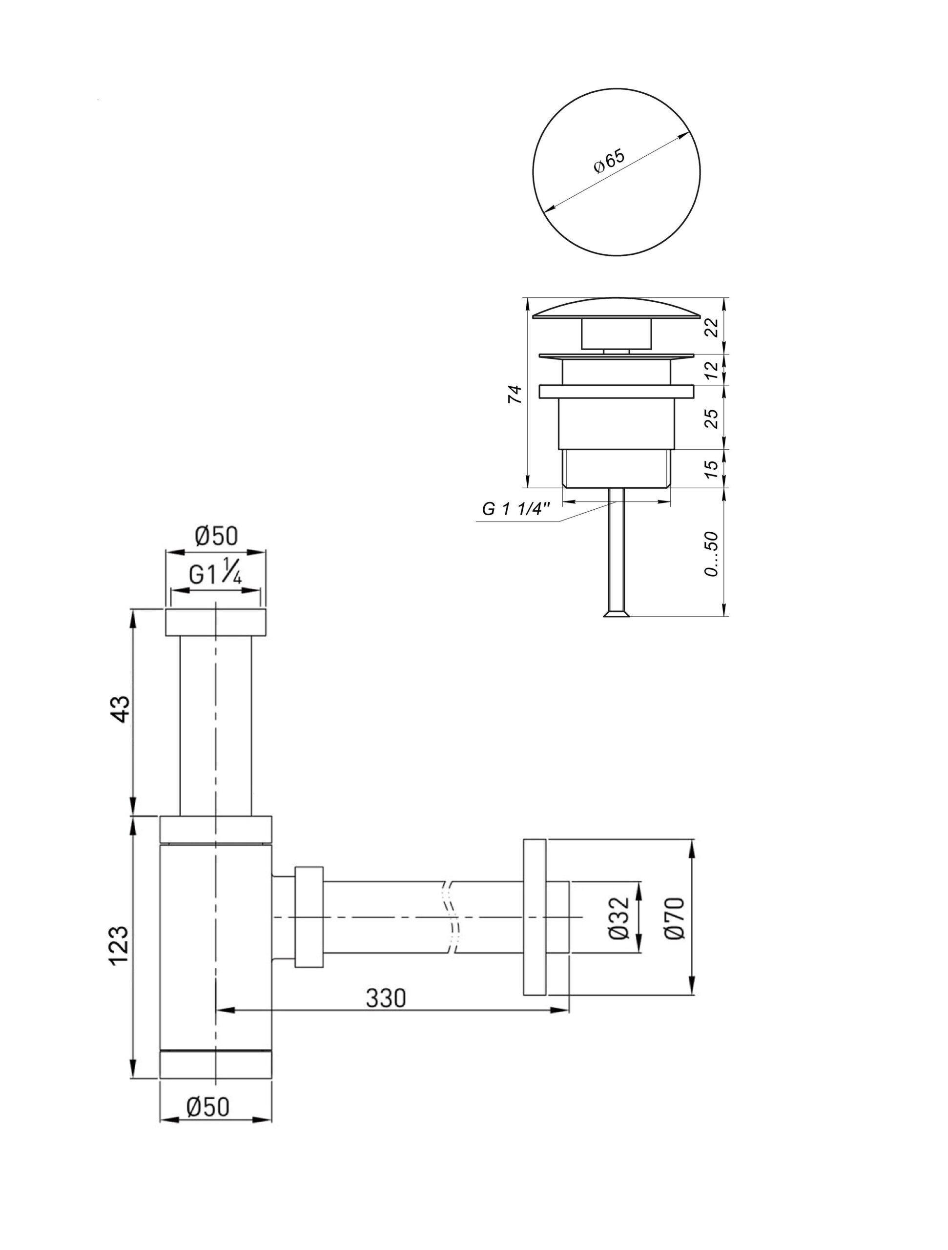 Сифон латунь з донним клапаном Globus Lux GSB-32-125-04BB - Image 2