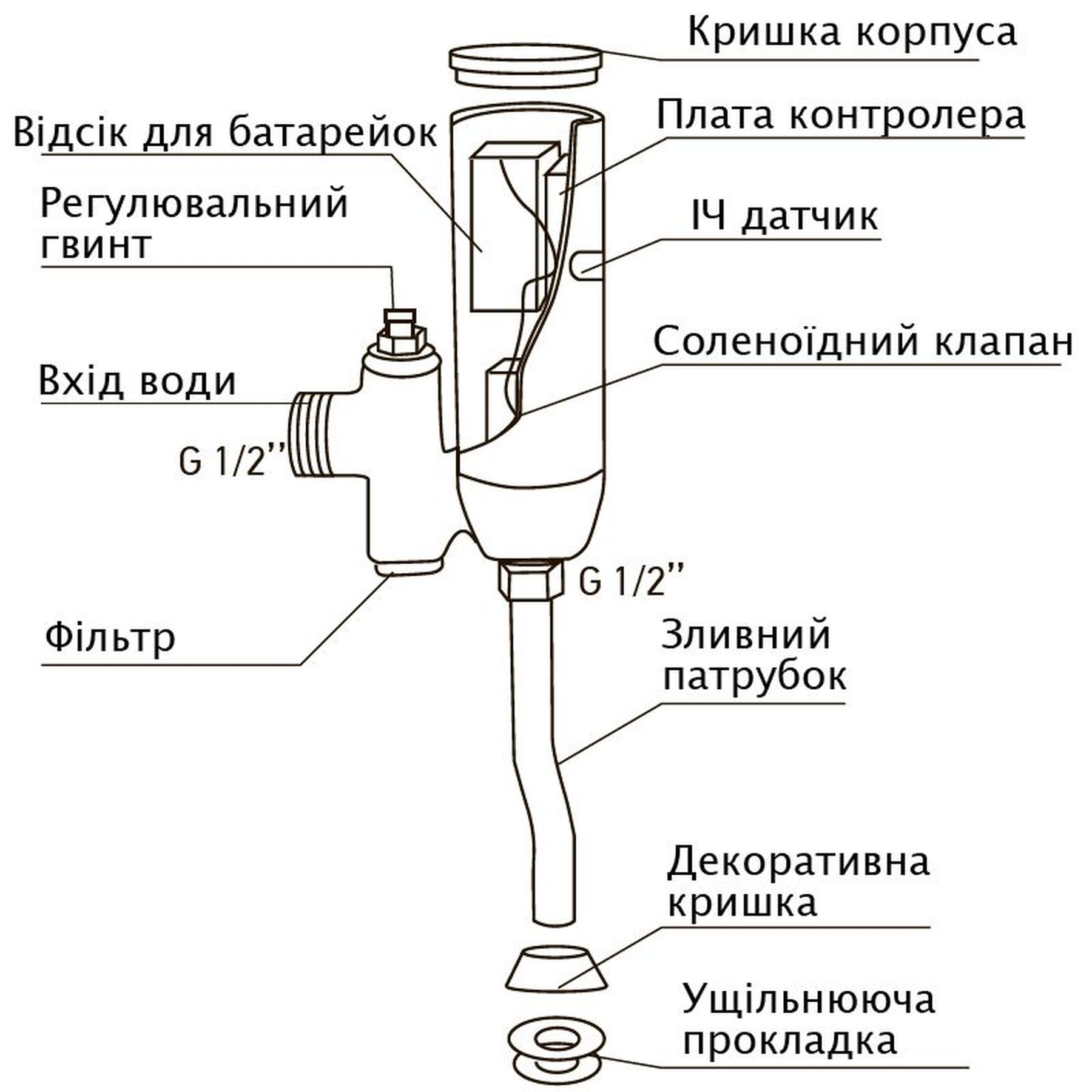 Кран змивний для пісуару HOTEC 19.201-DC (6V) сенсорний Зовнішє підключення - Image 2