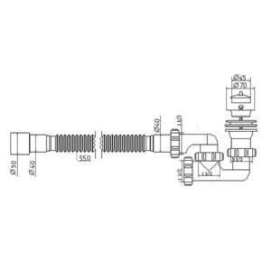 Сифон Waterstal А-82589 для душ. піддону  регульов. 1 1/2″ 40/50 з гнучк. трубою - Image 2