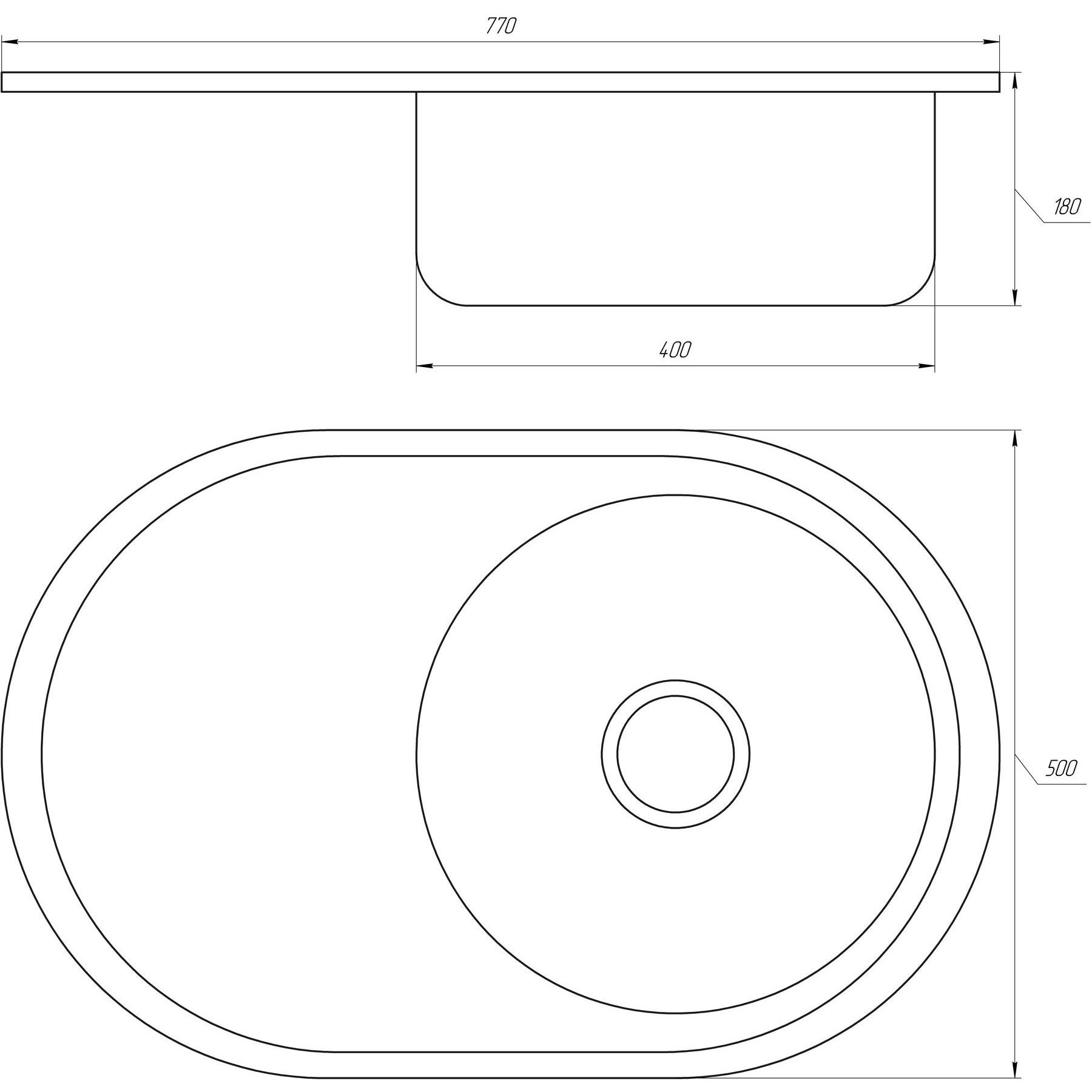 Мийка кухонна врiзна кругла з полицею 770х500х180 Decor MR 7750 D Mira - Image 2