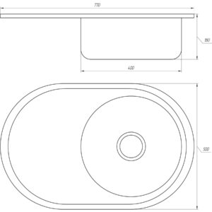 Мийка кухонна врiзна кругла з полицею 770х500х180 Satin MR 7750 E Mira - Image 2