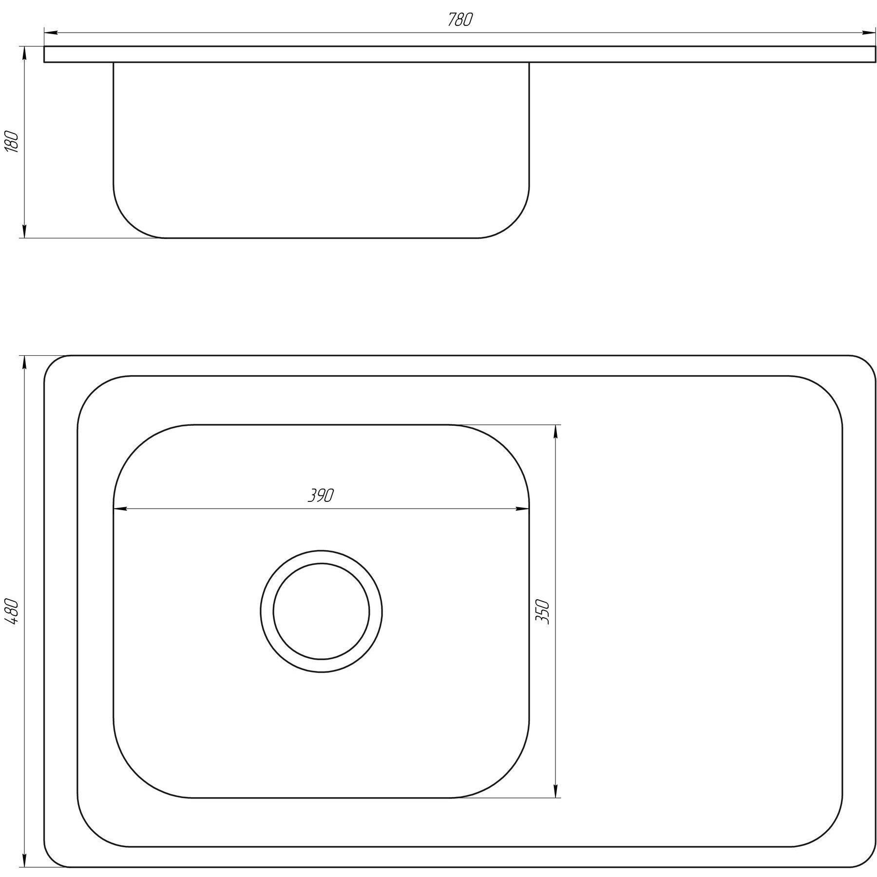 Мийка кухонна врiзна прямокутна з полицею 780х480х180 Satin MR 7848 E Mira - Image 2
