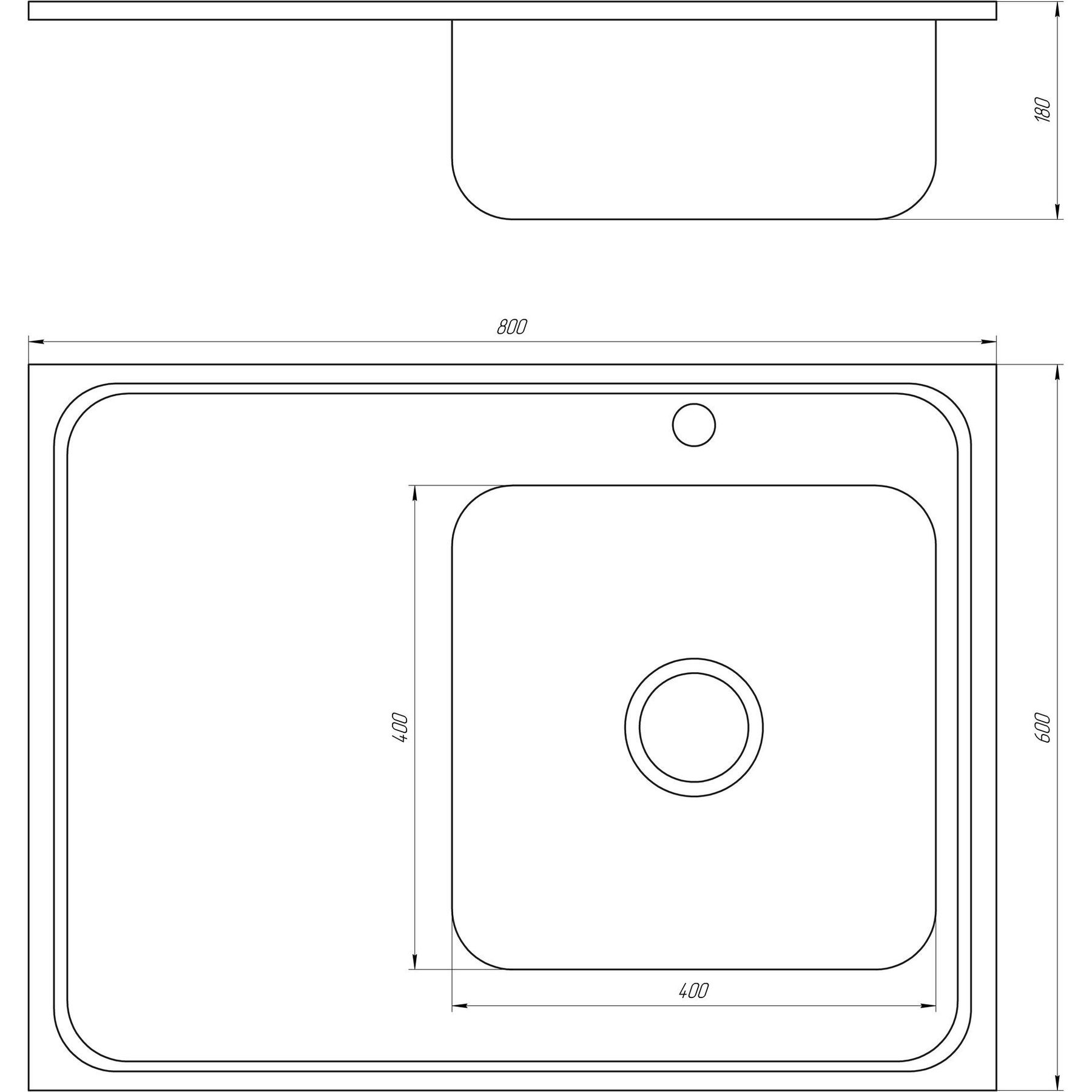 Мийка кухонна накладна прямокутна 800х600х180 Decor Right MR 8060 R D Mira - Image 2