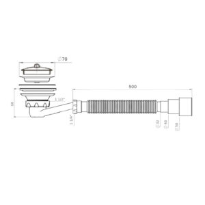 Сифон Waterstal  SE 3860 для душ. піддона 1 1/2″ низький з гофрою 32х32/40/50 - Image 2