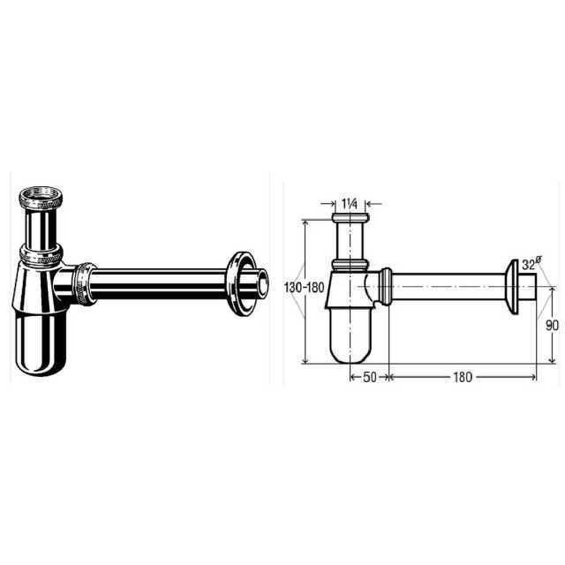 Сифон для раковини VIEGA 1 1/4″ х1 1/4″ металевий хром бутил. б/г100674 - Image 2