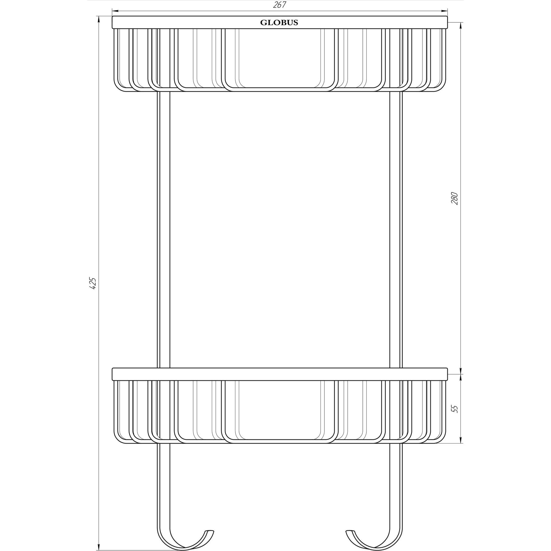 Поличка в душову SS8488-кутова Подвійна НЕРЖ-SUS304-(200*200*425мм)-(Globus Lux) - Image 2