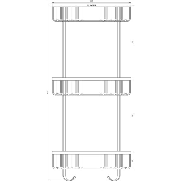 Поличка в душову SS8477-кутова Потрійна НЕРЖ-SUS304-(200*200*600мм)-(Globus Lux)