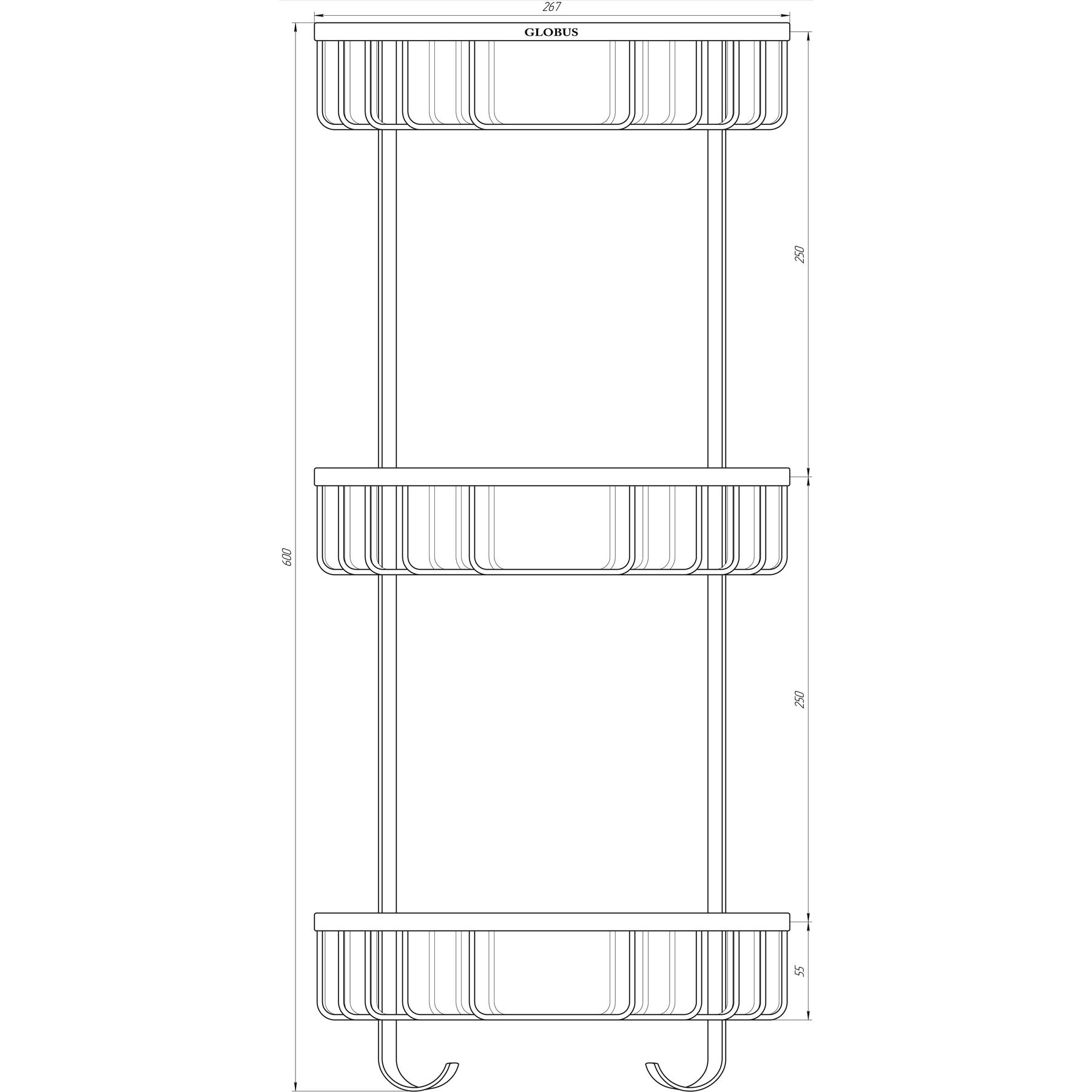 Поличка в душову SS8477-кутова Потрійна НЕРЖ-SUS304-(200*200*600мм)-(Globus Lux) - Image 2
