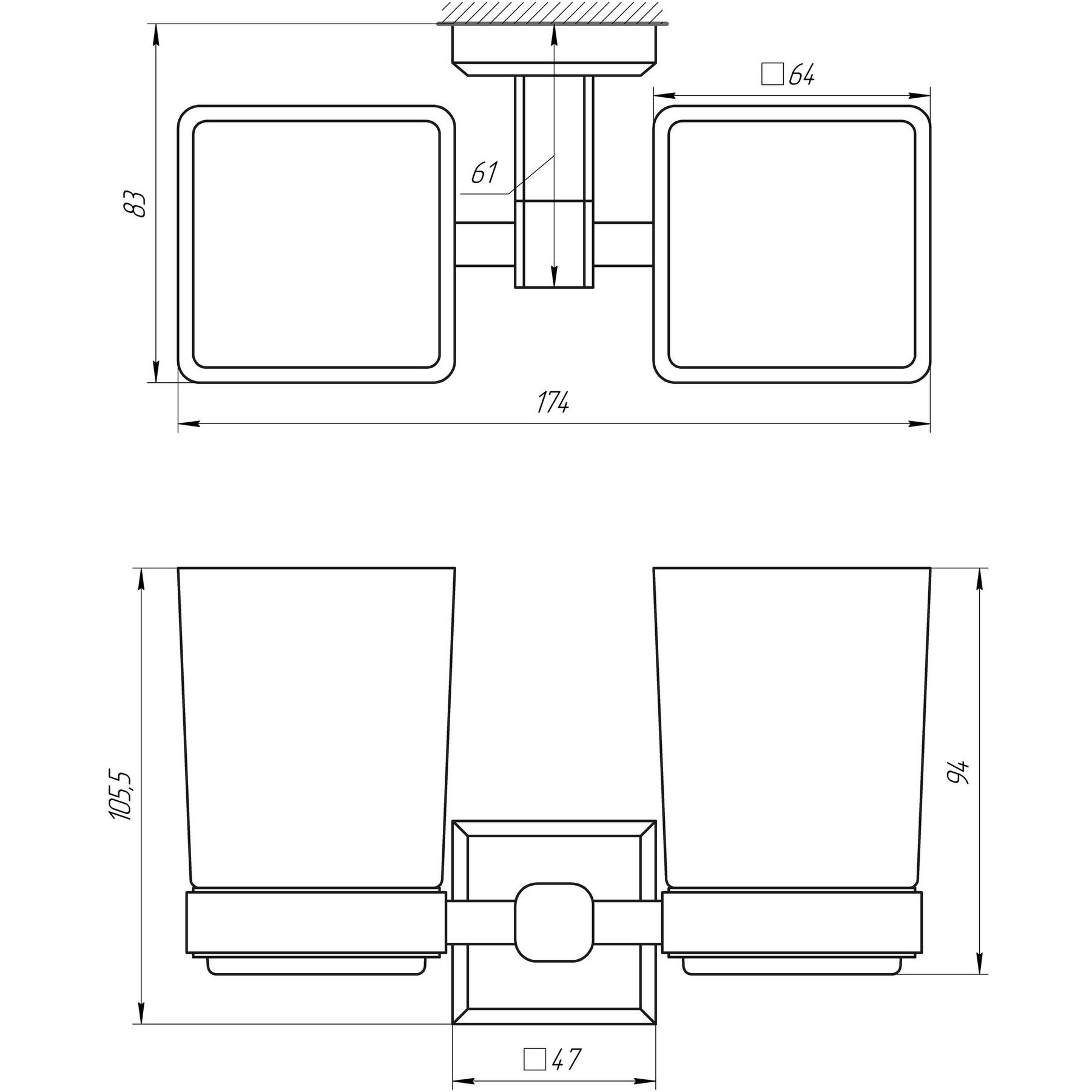 Стакан подвійний TOPAZ TКВ 9928A-BL чорний - Image 3