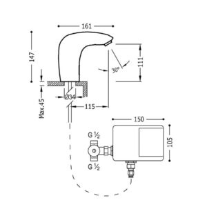 Змішувач сенсорний для умивальника TRES TRONIC 19290603 Hot/Cold з трансформатором 230V/6V - Image 3