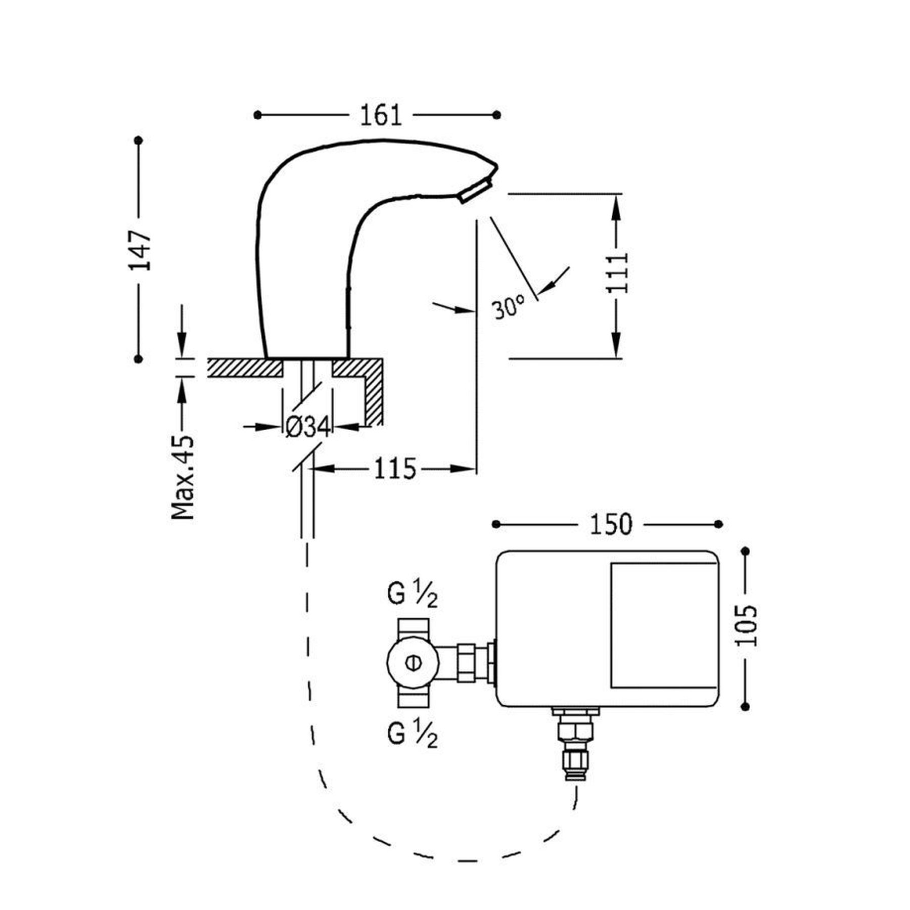 Змішувач сенсорний для умивальника TRES TRONIC 19290603 Hot/Cold з трансформатором 230V/6V - Image 3