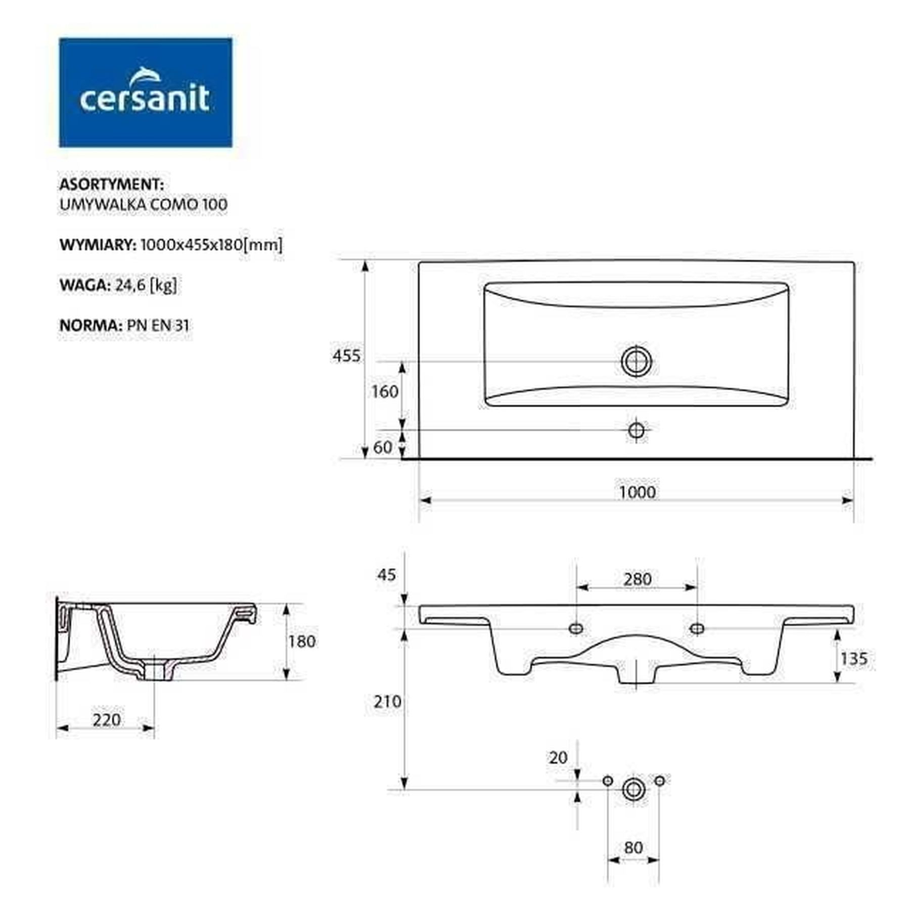 Умивальник меблевий Cersanit COMO 100 в коробці - Image 3
