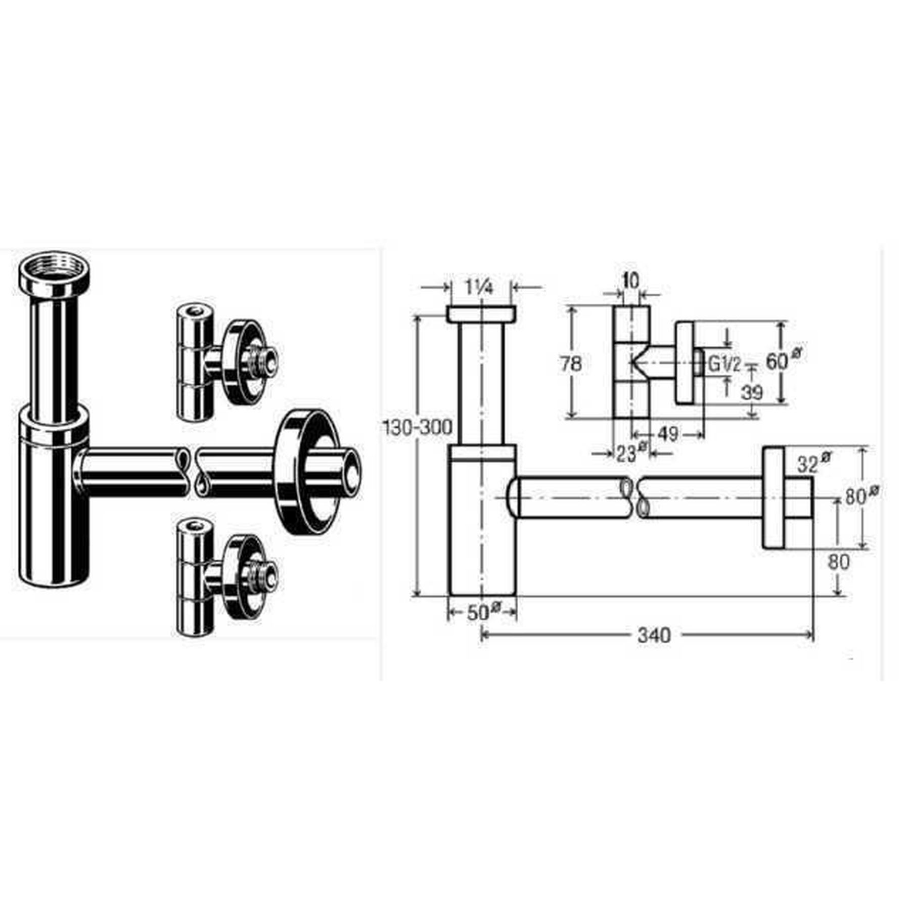 Сифон в комплектi Eleganta Set VIEGA 1 1/4″ метал. хром 492489 (57884) - Image 3