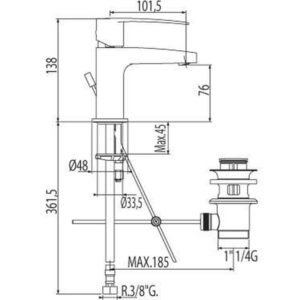 Змішувач для умивальника TRES FLAT-TRES 20410301- висота H-138 мм - Image 4
