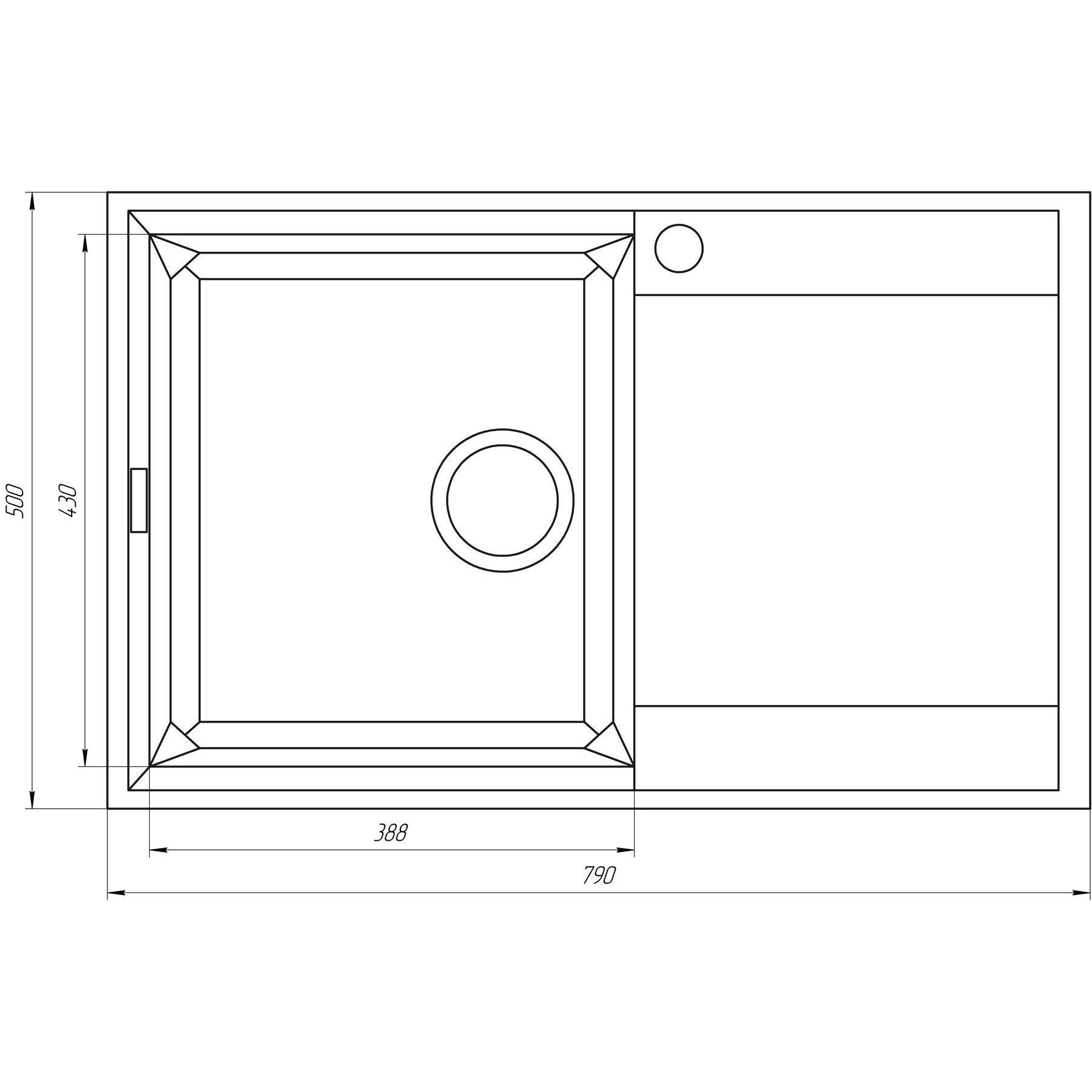 Гранітна мийка Globus Lux KOMO піщаний 790х500мм-А0004 - Image 4