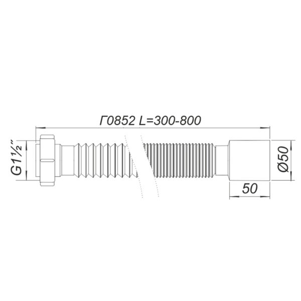 Трубка пластикова гофрована Г0852 40х50 L=800 мм гайка пластик SOLOPLAST