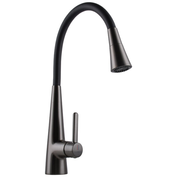 Змішувач для кухні Globus Lux LAZER Pro GLPR-203SM-GPлатунь Графіт,гофровилив Чорний з душ.насадкою