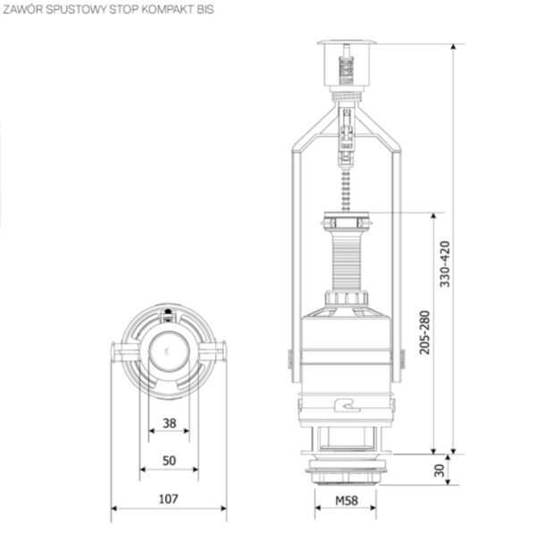 Зливний клапан K.K.POL Compact Bis ZSB/211, Stop, (350/ZSB/211-00-T0)
