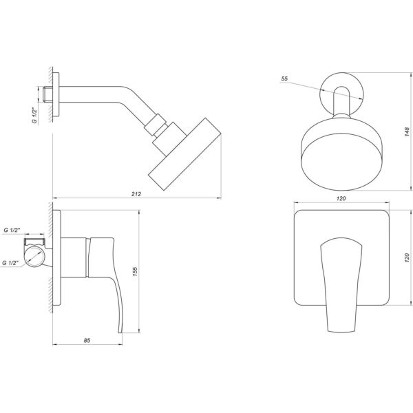Душова система вбудована Globus Lux GLQU-0105S-KIT