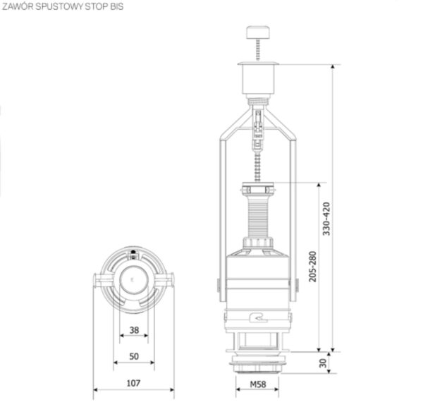 Зливний клапан K.K.POL Stop BIS(350/ZSS/211-00-T1)