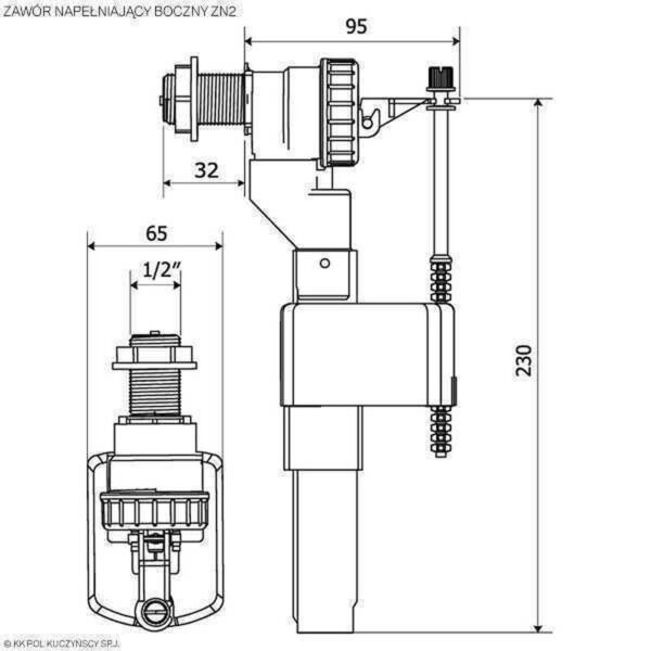 Клапан заповнення K.K.POL 350/ZN2/105-00-T0, 1/2″ РР, бок. пластик