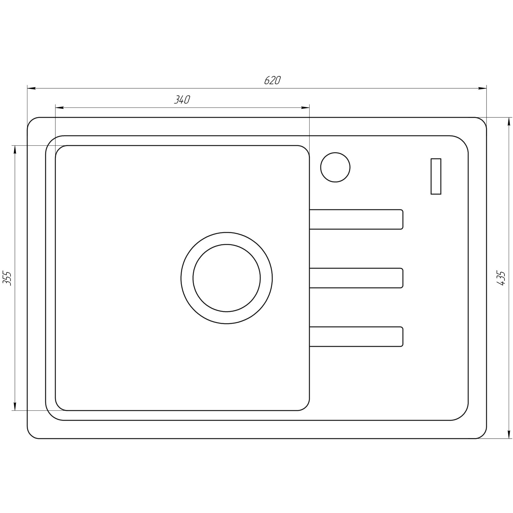 Гранітна мийка Globus Lux MONO коричневий 620х435мм-А0006 - Image 6