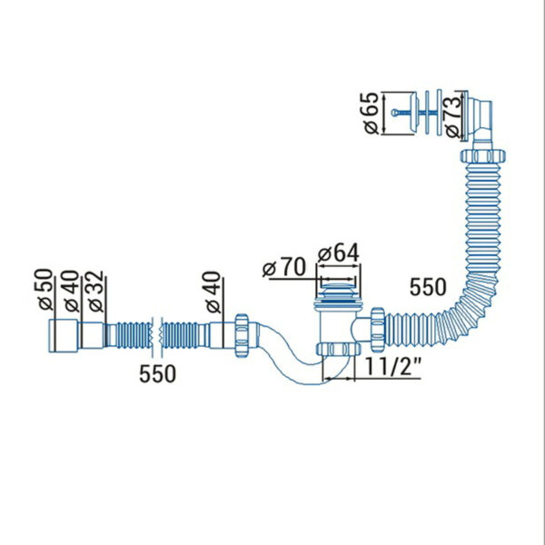 Сифон ″Waterstal″ для ванни Click-Clack з гнучкою трубою 32/40/50 (А - 14089)