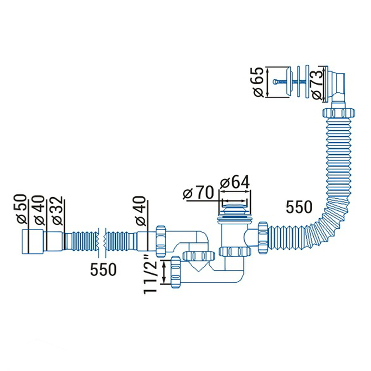 Сифон ″Waterstal″для ванни регульований Click-Clack з гнучкою трубою 32/40/50  (А - 18089) - Image 6