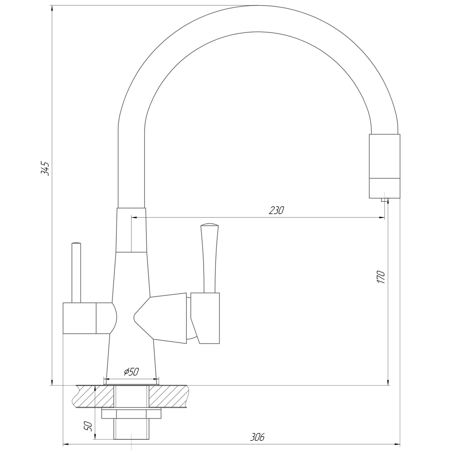 Змішувач для кухні під осмос Globus Lux LAZER GLLR-0903-11-GRAPHITE - Image 7