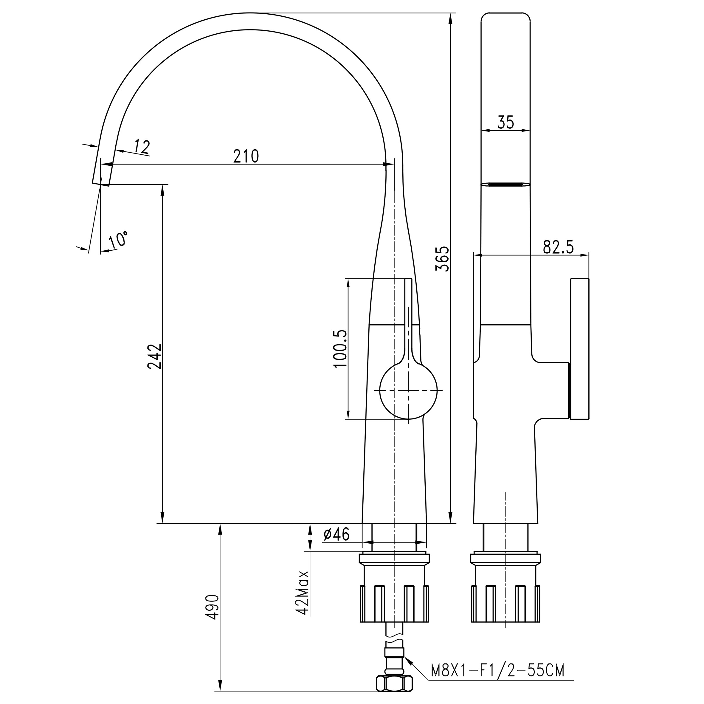 Змішувач для кухні TOPAZ  MODERNO TMD-33203S-H78A, Шланги TAQ-M0865 - Image 7