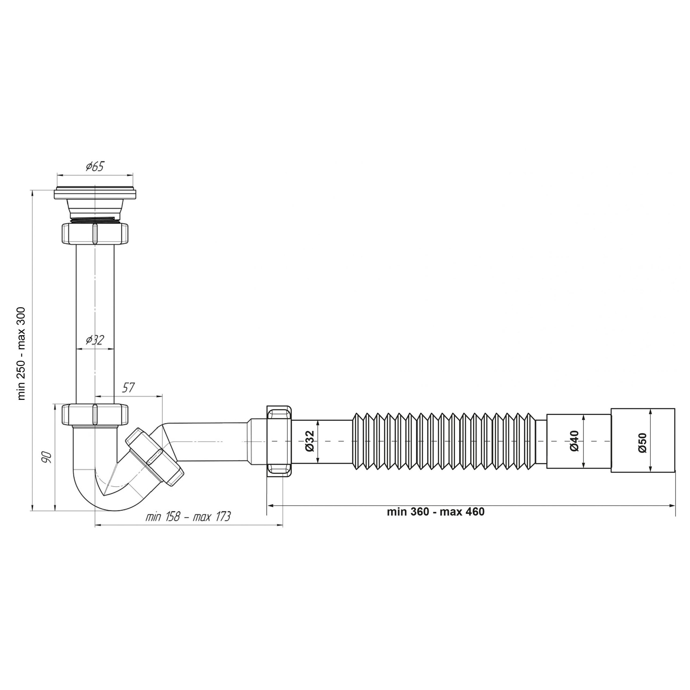 Сифон OPTIMUM для біде з різьбовим випуском та гофротрубою 32 * 40/50 OPTI 18050 - Image 7