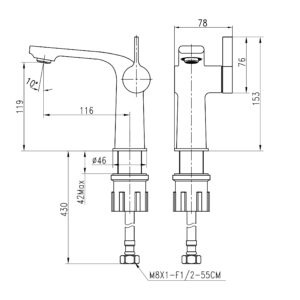 Змішувач для умивальника TOPAZ MODERNO TMD-33201-H78 - Image 8