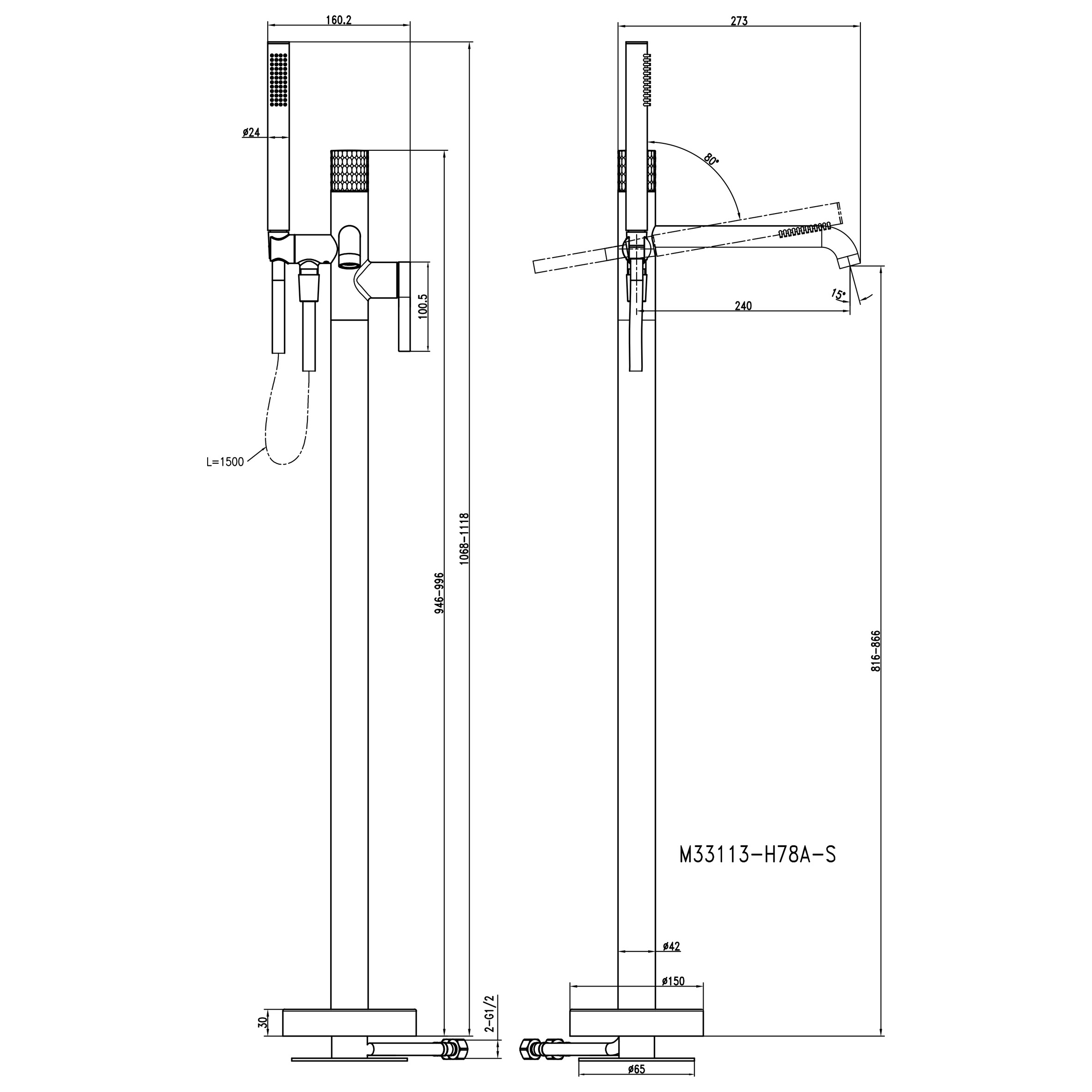 Змішувач для ванни TOPAZ LOFT TLF 32113R-H39-C - Image 9