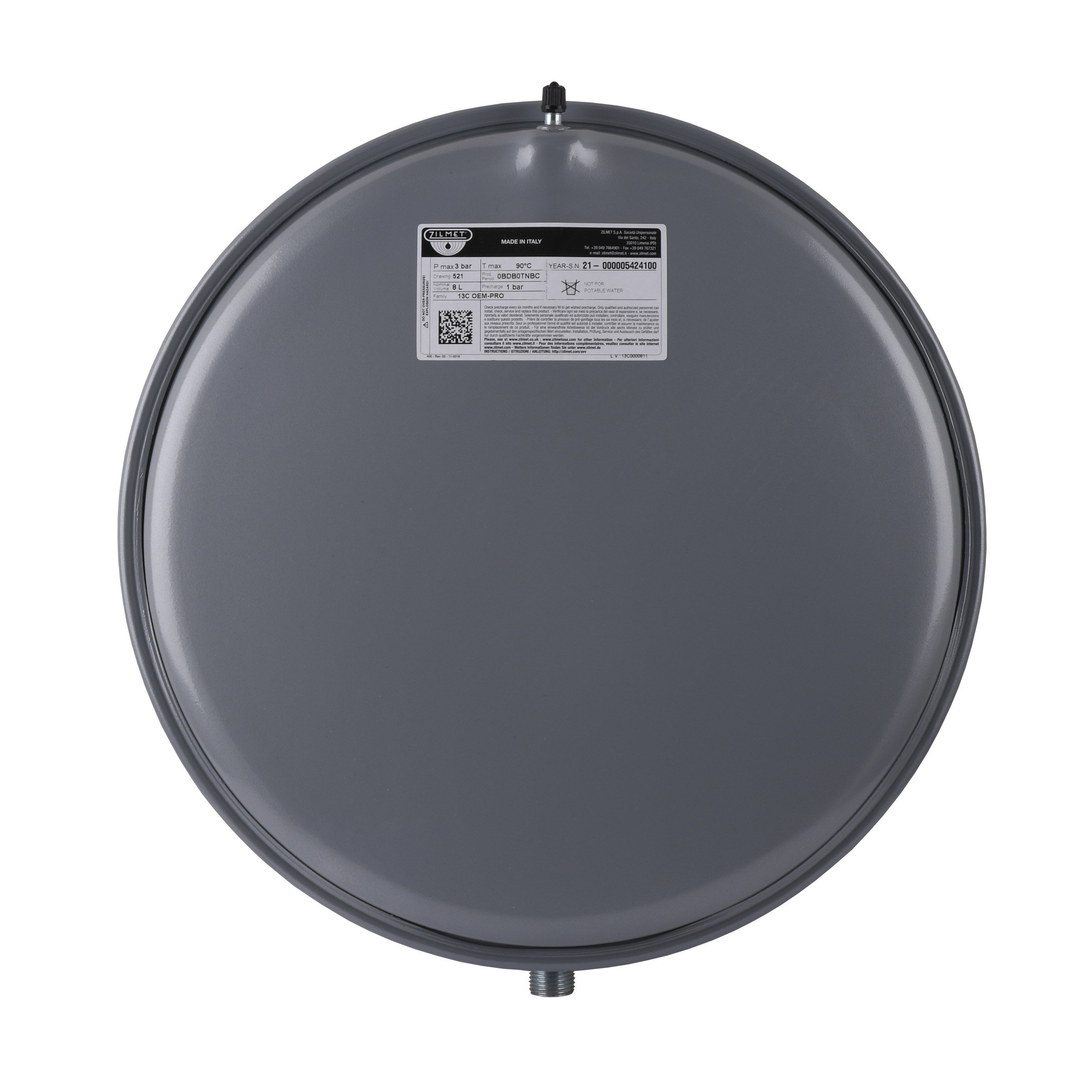 Бак Zilmet oem-pro для монтажу в котли плоский Арт. 521 8л 3bar D. 392 СІРИЙ 1/2″ ( 13C0000811 ) - Image 1