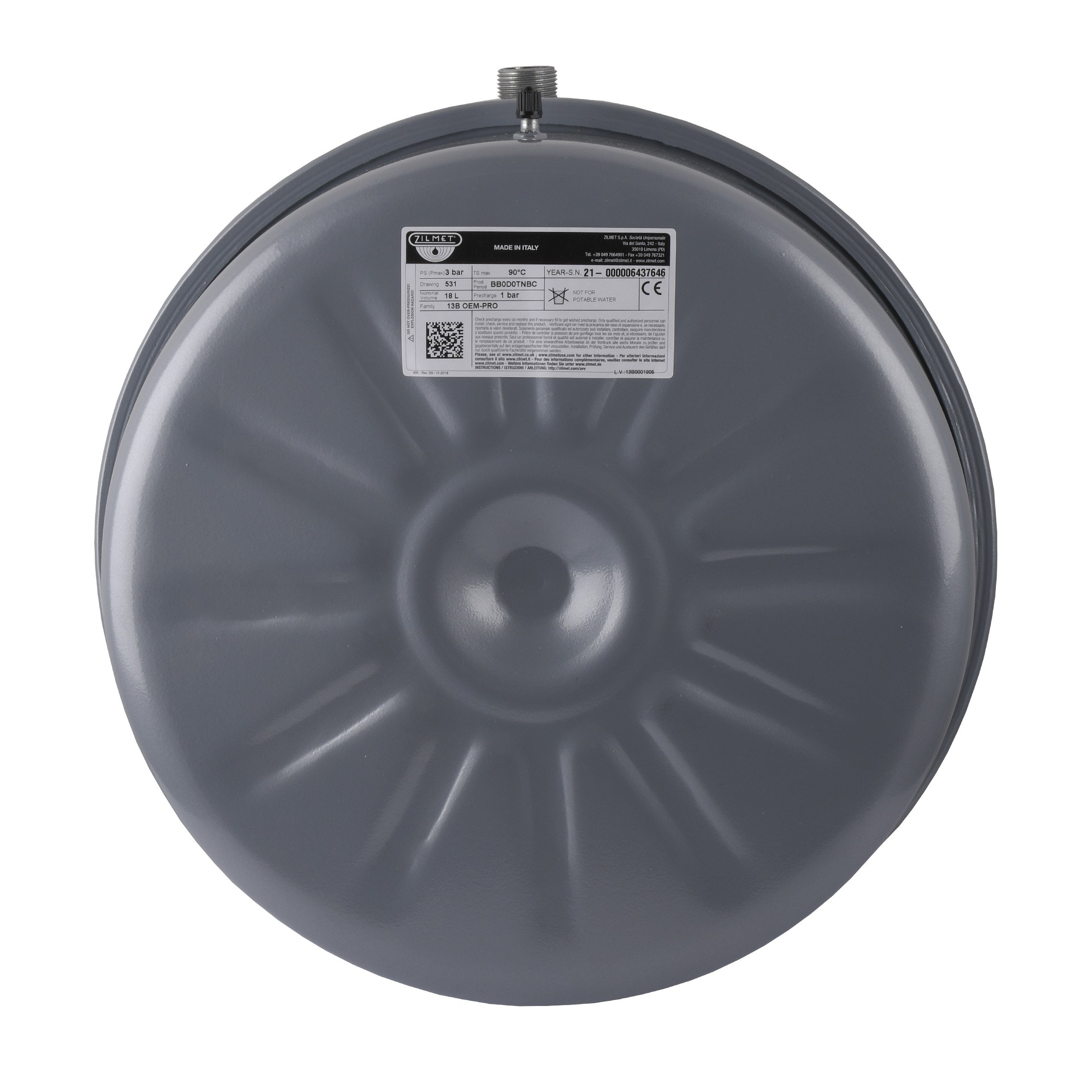 Бак Zilmet oem-pro для монтажу в котли  плоский Арт. 531 18л 3bar  рифлений ( 13B6001805 ) - Image 1