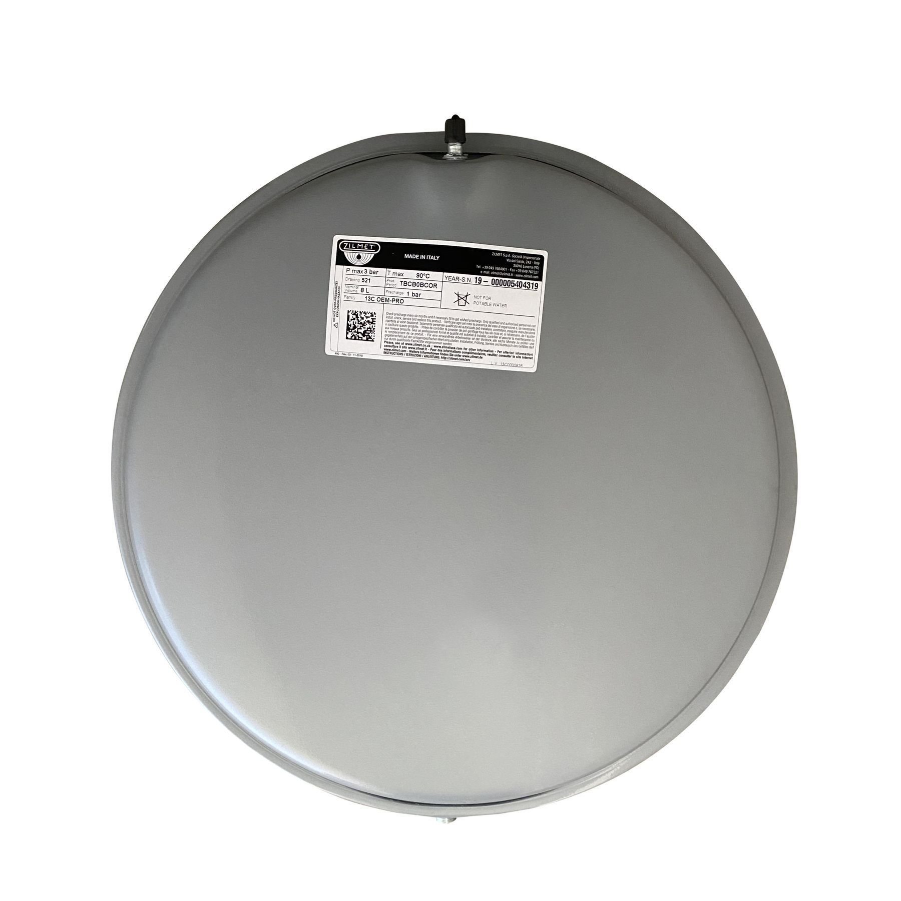 Бак Zilmet oem-pro для монтажу в котли плоский Арт. 521 8л 3bar D. 392 СІРИЙ 3/8″ ( 13C0000826 ) - Image 1