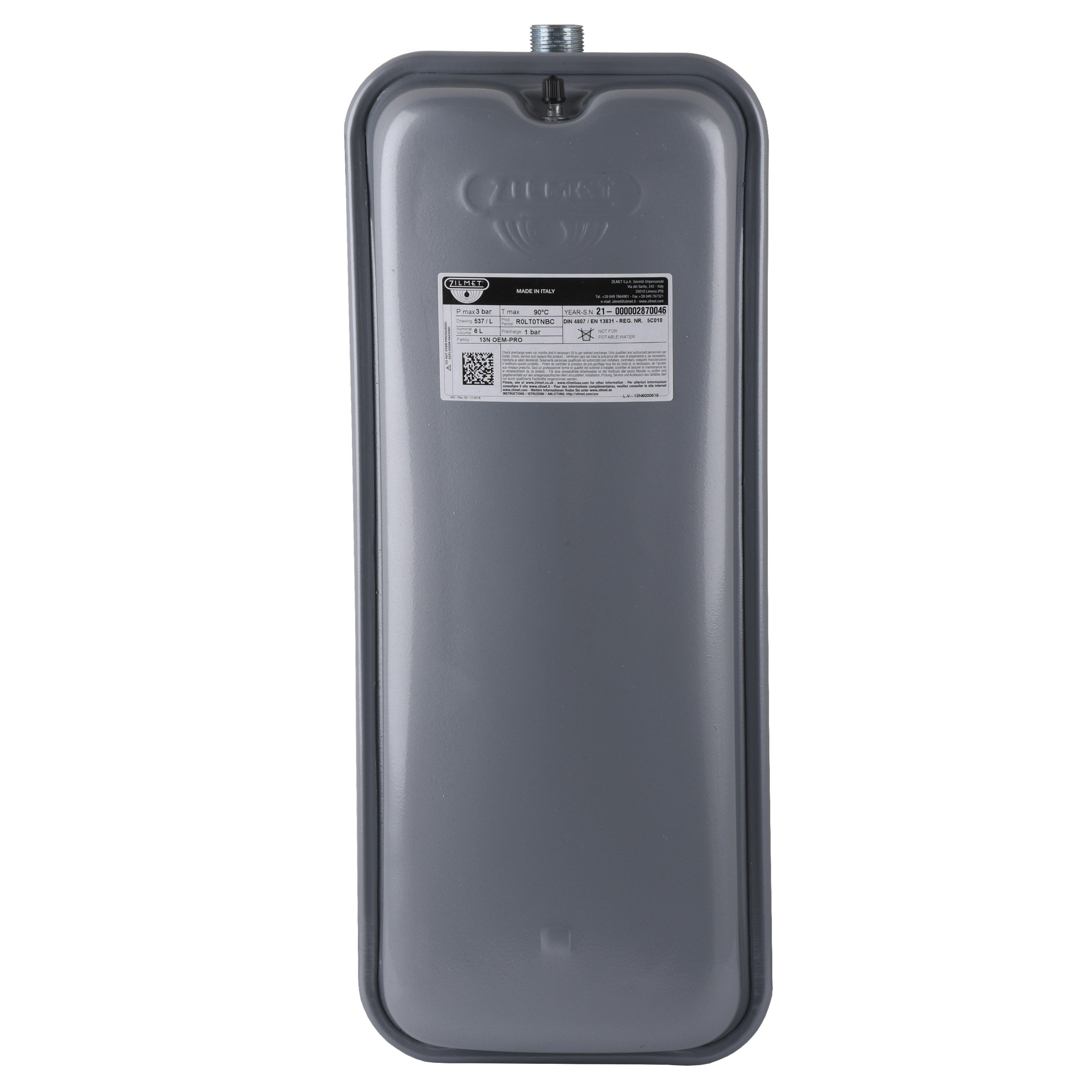 Бак Zilmet oem-pro для монтажу в котли Арт. 537  6л 3/4″ 3bar прямокутний ( 13N6000619 ) - Image 1
