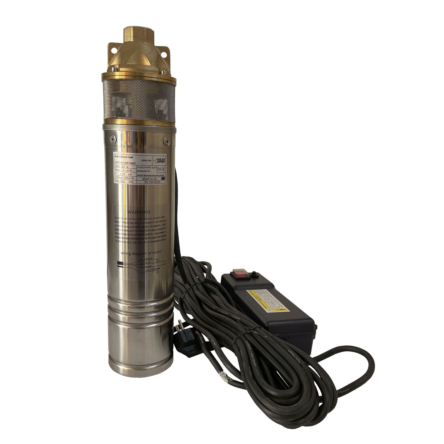 Насос свердловинний вихровий VOLKS pumpe  4SKm100 0,75кВт + кабель 15м + пульт - Image 1