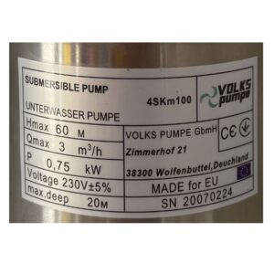 Насос свердловинний вихровий VOLKS pumpe  4SKm100 0,75кВт + кабель 15м + пульт - Image 5