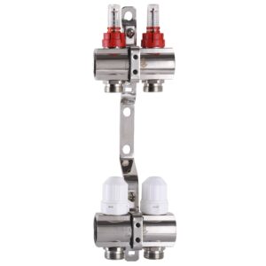 Колектор з вимірювачем витрат, регуляторами та кріпленням ECO 001D 1″x2