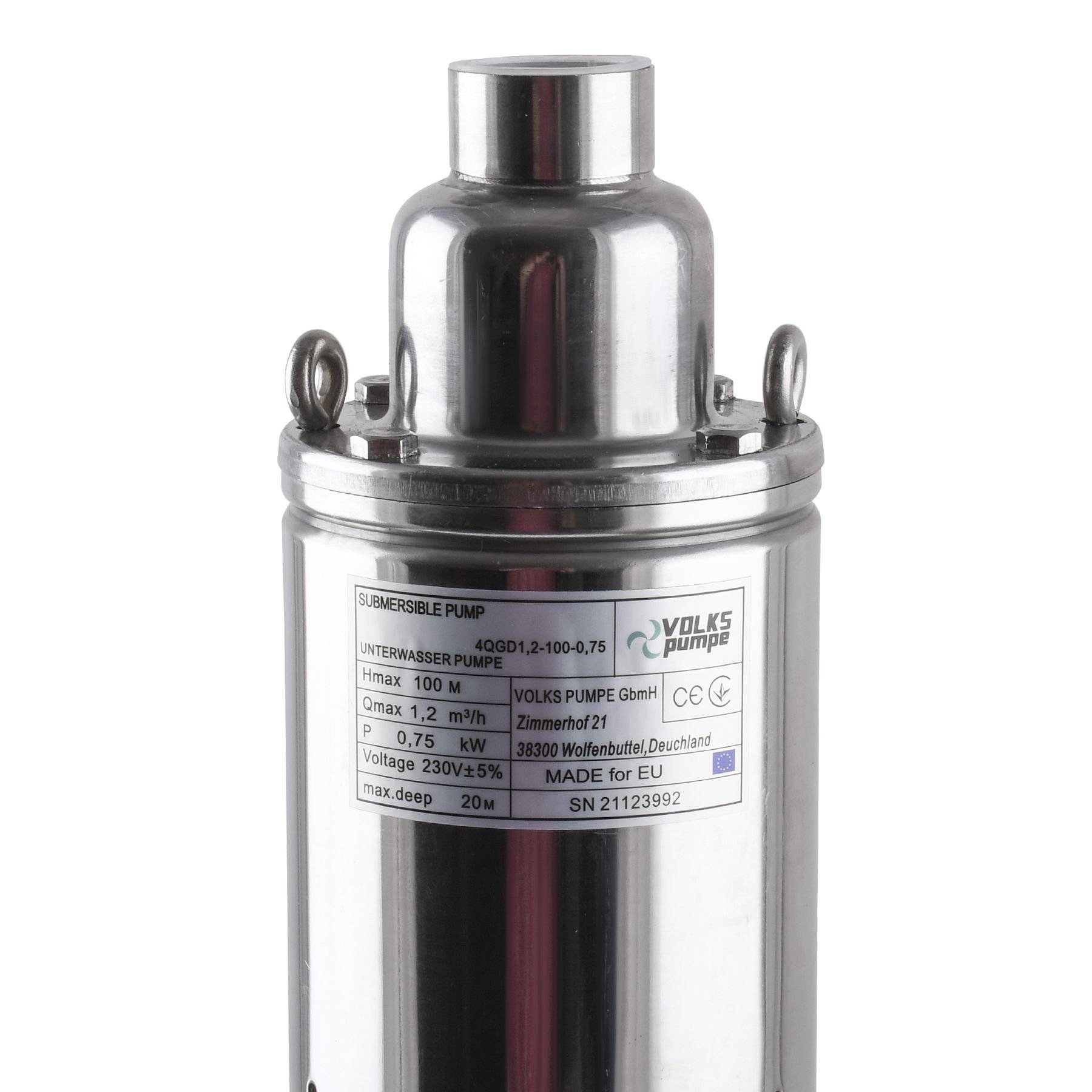 Насос свердловинний шнековий VOLKS pumpe  4QGD1,2-100-0,75кВт 4 дюйми +кабель 15м - Image 3